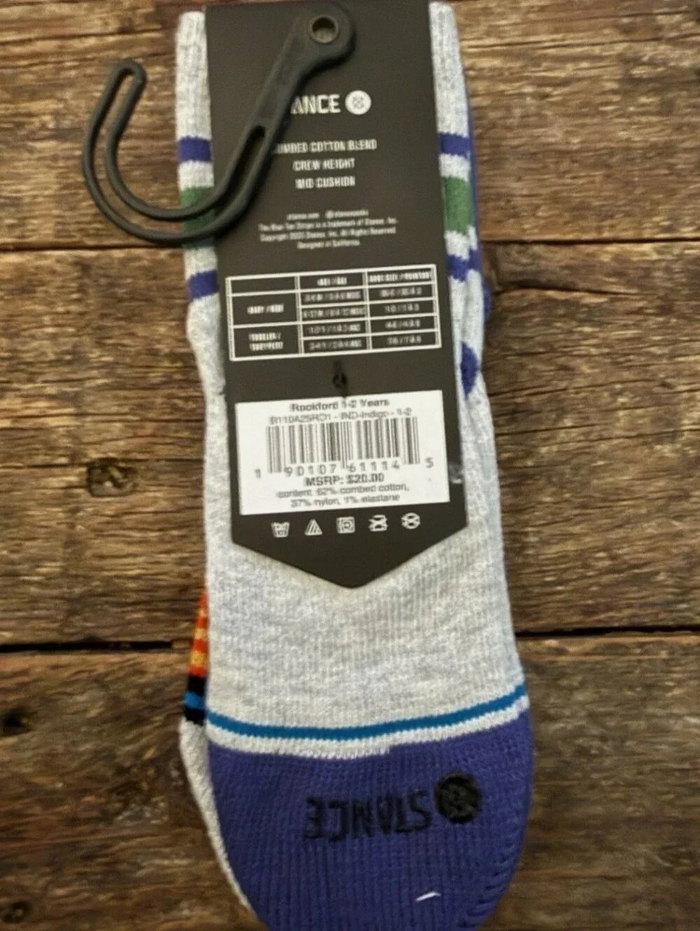 NWT Kid's Rockford Stance 3-Pack Crew Socks - Black, Blue & Gray